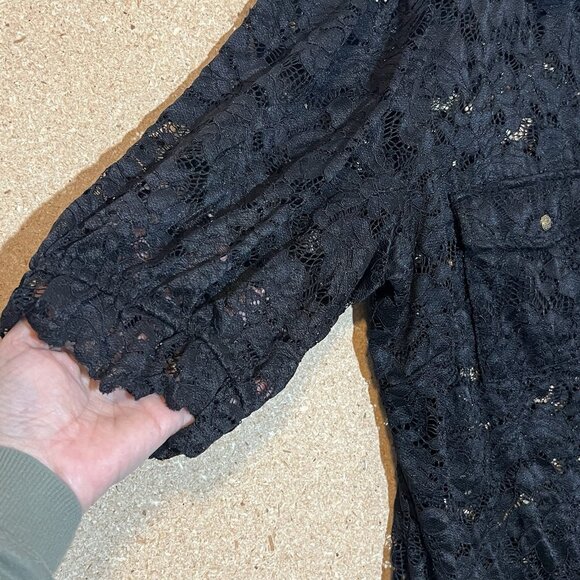 Susan Graver Occasions Short-Sleeve Button-Front Lace Top Plus Size 1X Stretch - Picture 9 of 11